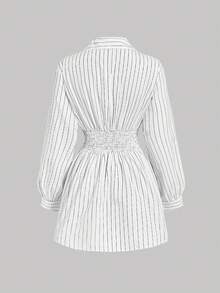 SHEIN MOD Plus Size Black White Stripe Print Cross-Wrap Ruffle Long Sleeve Women Dress,Business Women Clothes,Beach Women Outfits,Graduation Dress - Black and White - View 2