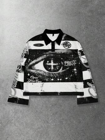 Street Life Men's Striped Polo Collar Long Sleeve T-Shirt, Casual Polo Shirt