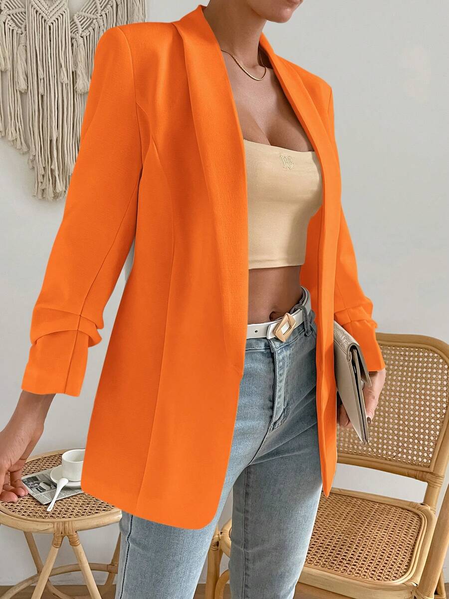 GENKIRA Solid Color Shawl Collar Blazer Fall Cloth For Women - Orange - View 1