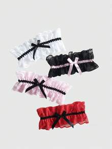 ROMWE Kawaii 1件性感粉色蝴蝶结吊袜带，甜美黑色蕾丝弹力腿部吊袜带，时尚百搭腿部装饰 - 彩色 - 查看 5