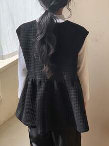 DAZY Áo khoác vest viền bèo nhún một hàng khuy trơn màu dành cho bé gái tuổi mới lớn - màu đen - Xem 7