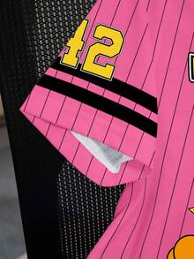 LOONEY TUNES X SHEIN Women's Striped And Cartoon Pattern Round Neck Short Sleeve T-Shirt - White - View 3