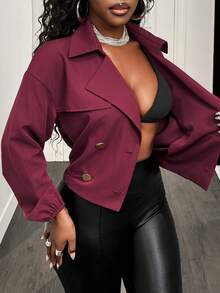 BamGleam Women's Fashion Double-Breasted Burgundy Jacket, Suitable For Commuting - Khaki - View 6