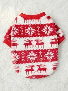 PETSIN 1 件宠物卫衣，印有圣诞鹿和雪花图案，法兰绒材质 - 彩色 - 查看 3