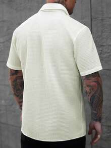 Manfinity CasualCool 男士纯色前扣短袖休闲衬衫，短袖衬衫，纽扣男士衬衫，白色男士衬衫 - 米色 - 查看 2