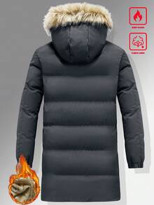Manfinity Homme 男士中长款连帽开衫羽绒服，带毛领，保暖内衬，秋冬男士外套，男士冬季外套，带毛领夹克，男士保暖内衬外套，羽绒服，男士复古风格，日常休闲，周末旅行，户外活动，探险旅行，轻松的工作环境或半正式场合，男友/丈夫礼物，周年纪念/生日礼物，派对，圣诞节，新年礼物 - 灰色 - 查看 2