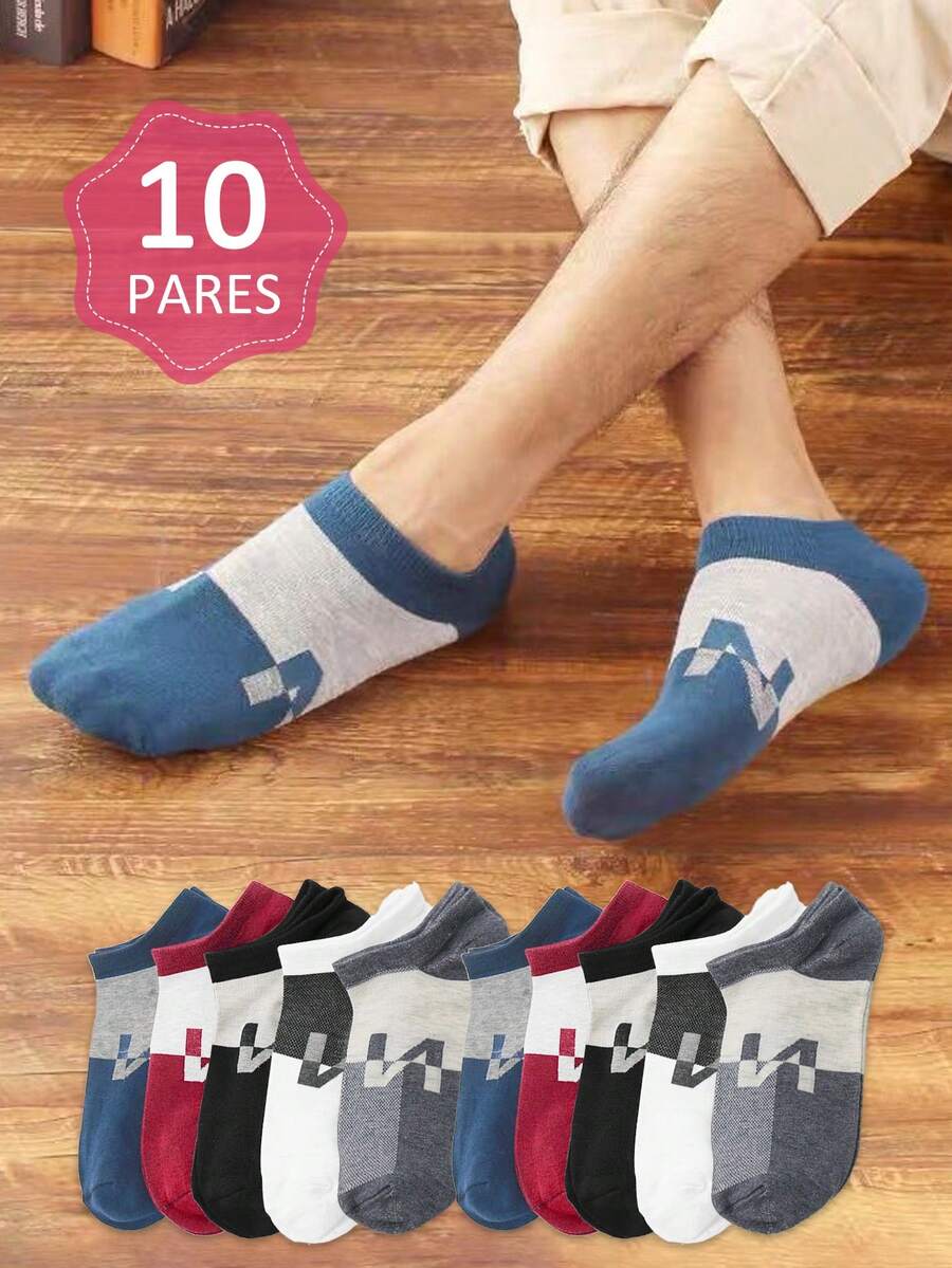 10 pares calcetines cortos para caballero tricolor estampado "N" - Multicolor - Ver 1