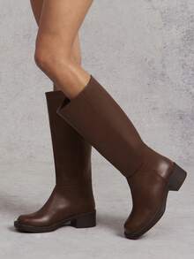 SHUZIA Women Everyday Casual Minimalist Lug-Sole Knee-High Boots For Christmas - Maroon - View 5