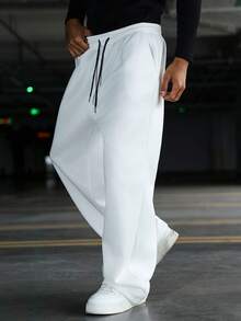 Manfinity EMRG Men's Loose Drawstring Waist Pockets Casual Wide Leg Sweatpants White Baggy Pants White Sweat Pants Men White Joggers Men Pro Club Sweat Pants Men Street Wear Pants - White - View 7
