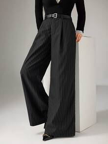 Heiryn 女士时尚百搭通勤条纹阔腿裤