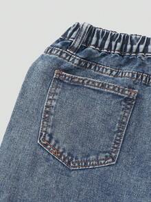 SHEIN ChillGRL Teen Girl Casual Embroidered Bow Wide Leg Aesthetic Jeans Fall Winter - Blue - View 7