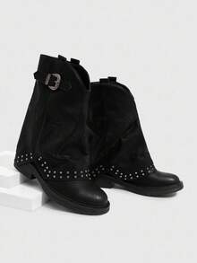 Daringsoles 时尚百搭休闲复古扣环中筒靴 - 黑色 - 查看 7