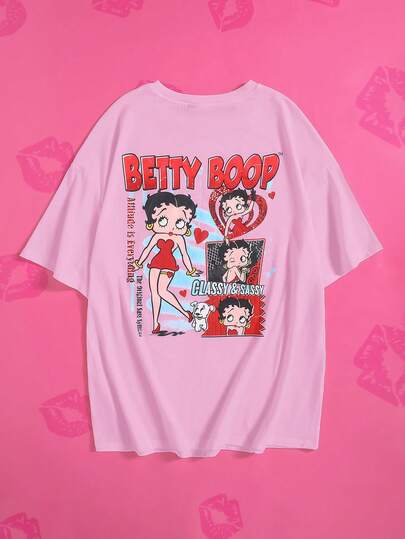 Betty Boop x SHEIN 夏季休闲可爱卡通图案宽松T恤