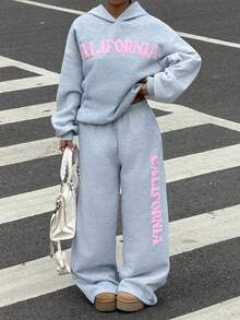 Muchica 两件套女士休闲连帽上衣和宽松裤子 - 灰色 - 查看 6