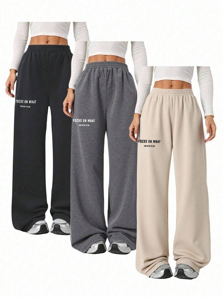 Sparklyn 青少年女孩休闲日常穿着宽松字母印花运动裤，街头风格秋冬 - 彩色 - 查看 1