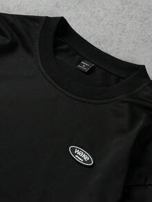 Manfinity Campus Court 美学帖子——男士字母图案圆领休闲宽松长袖T恤 男士长袖上衣 黑色长袖男士黑色长袖男士长袖上衣 - 黑色 - 查看 5