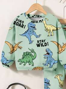 男婴休闲柔软舒适可爱卡通动物恐龙扎染 Y2K 宽松圆领针织毛衣和裤子套装，适合秋冬季 - 彩色 - 查看 4