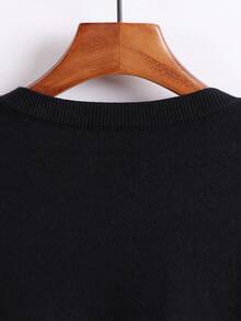 EMERY ROSE Contrast Color Cardigan 2 In 1 Round Neck Loose Casual Basic Knit Sweater Jacket - Black - View 6