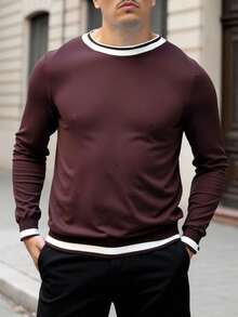 Manfinity Homme Pull col rond manches longues casual grande taille pour hommes, automne/hiver - Marron - Voir 6