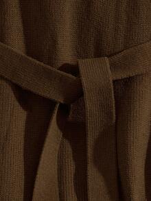 GlowEve CURVE 大码女式纯色圆领半袖系带休闲针织连衣裙 - 咖啡棕 - 查看 5