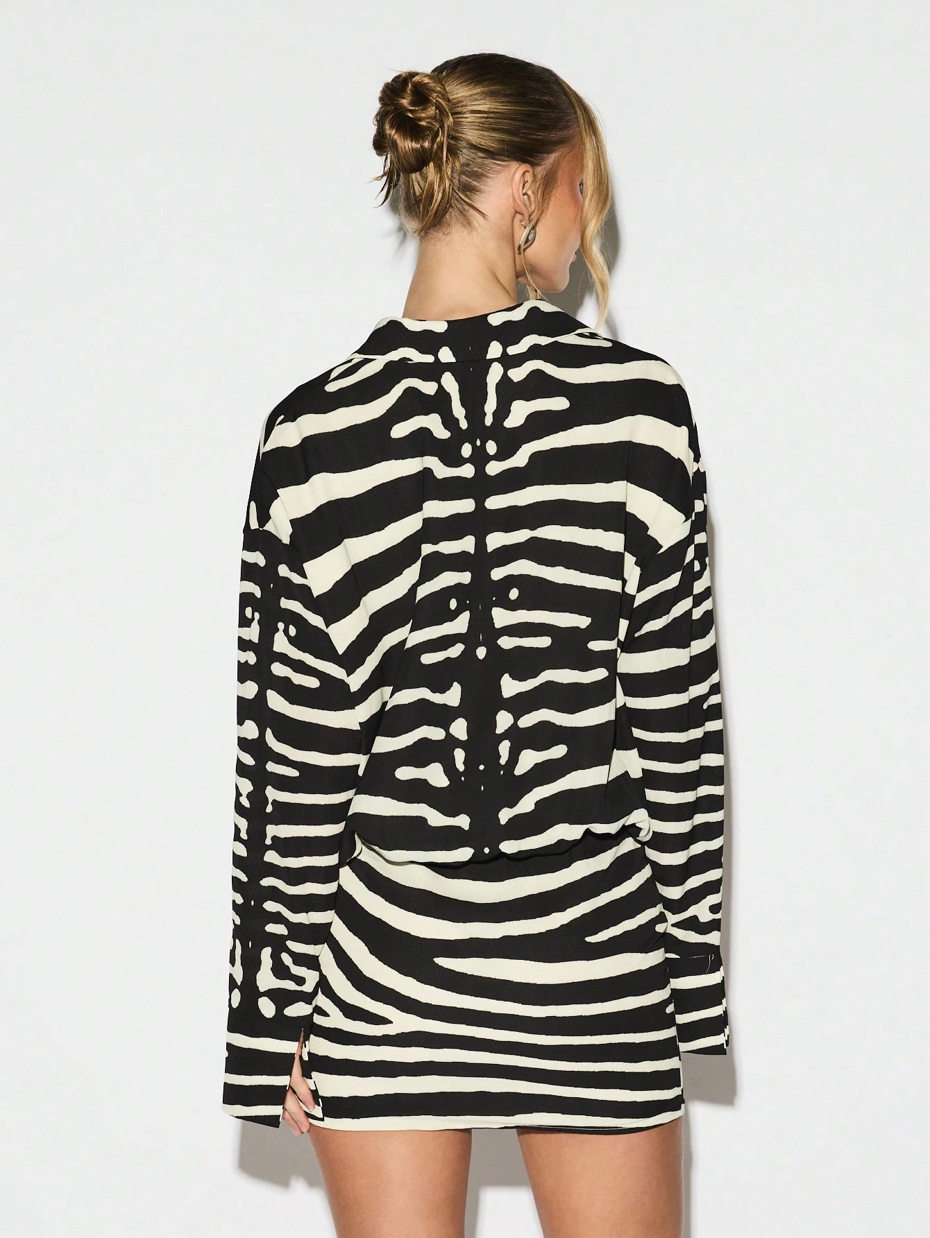 KIZN Zebra Print Long Sleeve Button Mini Dress