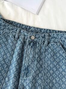 Comfortcana 女士时尚浅蓝色纽扣牛仔套装，采用独特的编织图案设计，是休闲外出的完美之选。优雅女士套装，休闲女装，女士休闲套装 - 淺色水洗藍 - 查看 5