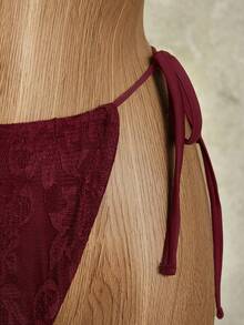 Swim Chiccia 女士蕾丝优雅花卉系带三角杯泳衣套装，酒红色，性感沙滩度假装 - 酒紅色 - 查看 5