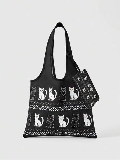 Kawaii 1pc Tote Bag With Coin Purse, Suitable For College Students/Shopping/Travel