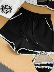 Franclia Women's Retro Y2K Style Minimalist Drawstring Waist Shorts - Black - View 1