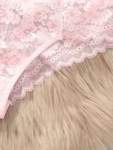 Seamless Lace Trim Sexy Sheer Panties (Thong), Pink
