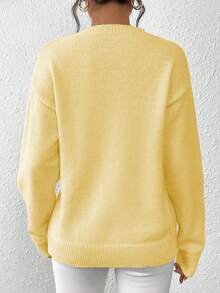 EMERY ROSE Crew Neck Pullover Autumn/Winter Top, Pink Butterfly Sequin Embroidered Sweater - Light Yellow - View 2