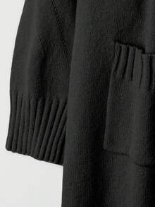 Linhara Plus Size Women's Solid Color Knitted V-Neck Long Sleeve Mid-Length Casual Cardigan, Winter - Black - View 6