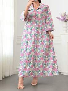 Al Najma Váy cotton tay loe cổ bẻ họa tiết hoa - Nhiều màu - Xem 4