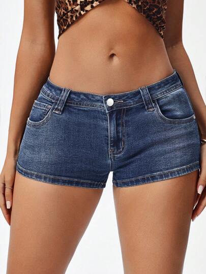 Jeanoix Plus Size Women Casual Pocket Skinny Versatile Denim Shorts