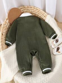 SHEIN 男婴秋季新款绅士风二合一连体衣 - 墨綠色 - 查看 2