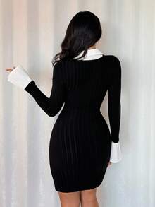 Rafferiza Autumn And Winter Women's Black 2 In 1 Tight Sexy Elegant Hot Girl Sanded Pit Black Hip-Wrapped Women's Short Dress Women's Autumn Matching Autumn And Winter Women's Autumn Dress - Black - View 2