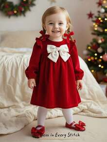 Cozy Pixies Baby Girl Thermal Lined Long Sleeve Dress, Burgundy, Suitable For Autumn/Winter