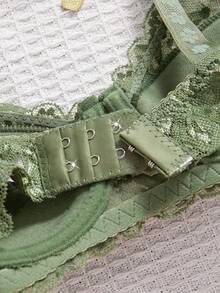 Women's Army Green Lace Push Up Bra Elegant Scallop Details Plain Fantasy Style Lingerie - Army Green - View 6