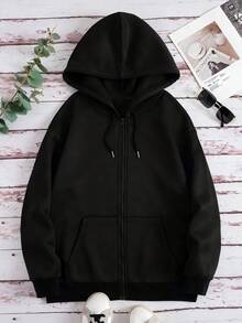 Men's Long-Sleeved Hoodie With Thermal Lining, Featuring A Print Of Forest Camping Elements And Outdoor Landscapes, Autumn/Winter - 杏色 - 查看 2