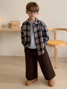 DAZY 男童格子印花纽扣前开襟休闲长袖衬衫