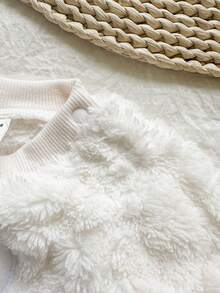 SHEIN Vintaside Kids 2pcs Baby Outfit, Cute Rabbit Pattern Sweatshirt And Fuzzy Long Pants Set, Milky White, Autumn/Winter - Pink - View 7