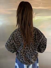 Dazy Kids Young Girl Leopard Print Half-Zip High Neck Long Sleeve Pullover Sweatshirt - Dark Grey - View 6