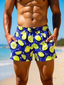 Manfinity VDAYZ Męskie letnie szorty plażowe z kieszeniami i ściągaczem w pasie w kolorze cytrynowym - Królewski Niebieski - Zobacz 1