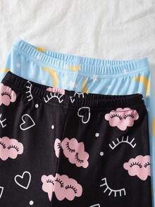 Bộ đồ ngủ vừa vặn cho bé gái, áo dài tay và quần legging, họa tiết hoạt hình hình mặt trăng, ngôi sao, đám mây dễ thương, làm từ vải mềm mại, thoải mái, thích hợp làm đồ mặc nhà cho trẻ em - Nhiều màu - Xem 6
