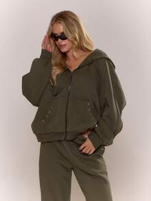 MUSERA 镂空装饰细节拉链连帽衫上衣家居服酷女孩街头风舒适日常秋季冬季圣诞节日常