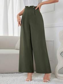 Modelyn Women's Fashionable Versatile Solid Color Wide Leg Pants - Army Green - View 6