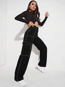 SHEIN ICON Quần jean đen thường ngày cỡ lớn dành cho nữ - màu đen - Xem 5