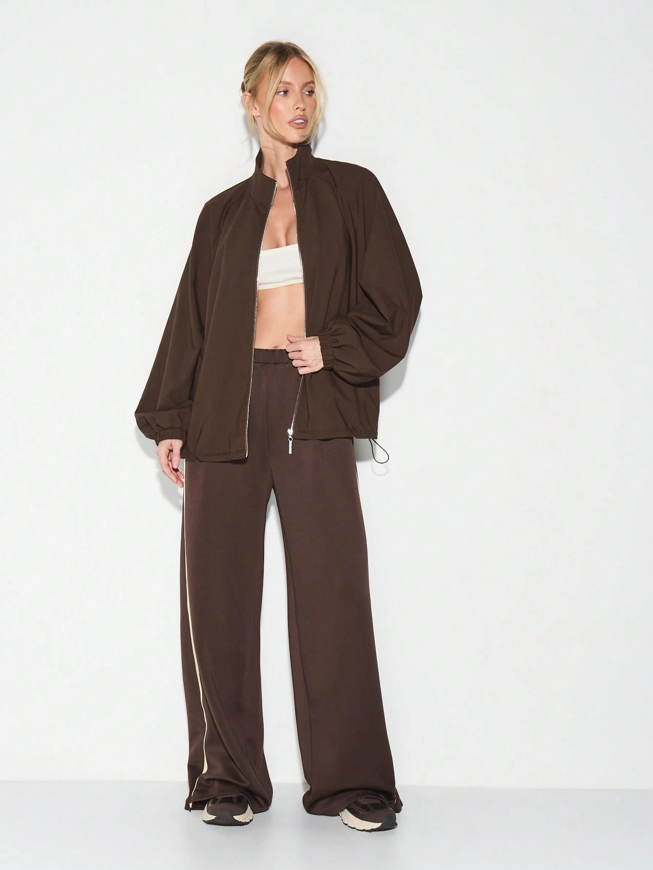 KIZN Oversized Brown Zip Up Jacket With Stand Collar
