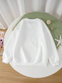 THE POWERPUFF GIRLS X SHEIN Tween Girls' Casual Patterned Long Sleeve Crew Neck Sweatshirt For Autumn & Winter - White - View 2