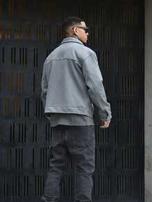 Devon Thys 男士翻盖口袋拉链绒面革夹克，适合秋冬 - 淺灰色 - 查看 2